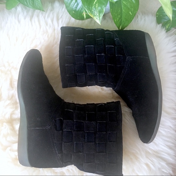 Vintage 80s Basket Weave Suede Ankle Boot Black 6 - Picture 6 of 8
